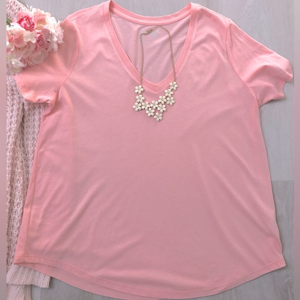 💕🌸Terra & Sky Flattering Pink V-Neck Short Sleeve Tee Top Size 14W